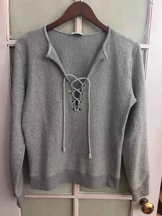 Saint Laurent Sweaters - Saint Laurent Paris Gray Lace-Up V-Neck Sweatshirt